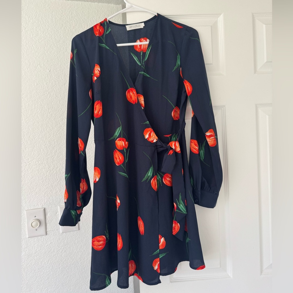 All in favor Floral Black Wrap Dress